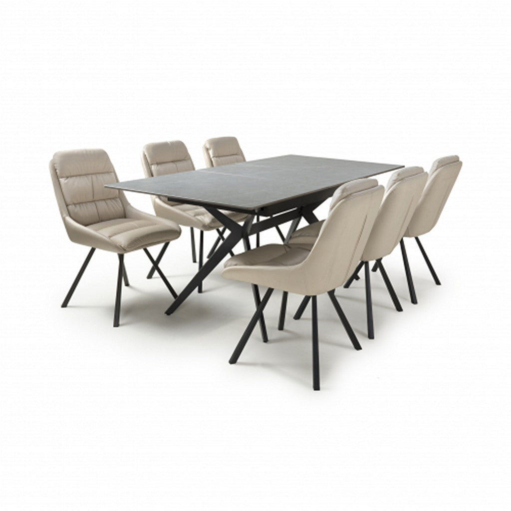 Timor Extending Grey & 6 Arnhem Cream Dining Set-Furniture-Shankar-Levines Furniture