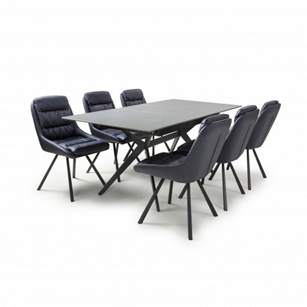 Timor Extending Grey & 6 Arnhem Midnight Blue Dining Set-Furniture-Shankar-Levines Furniture