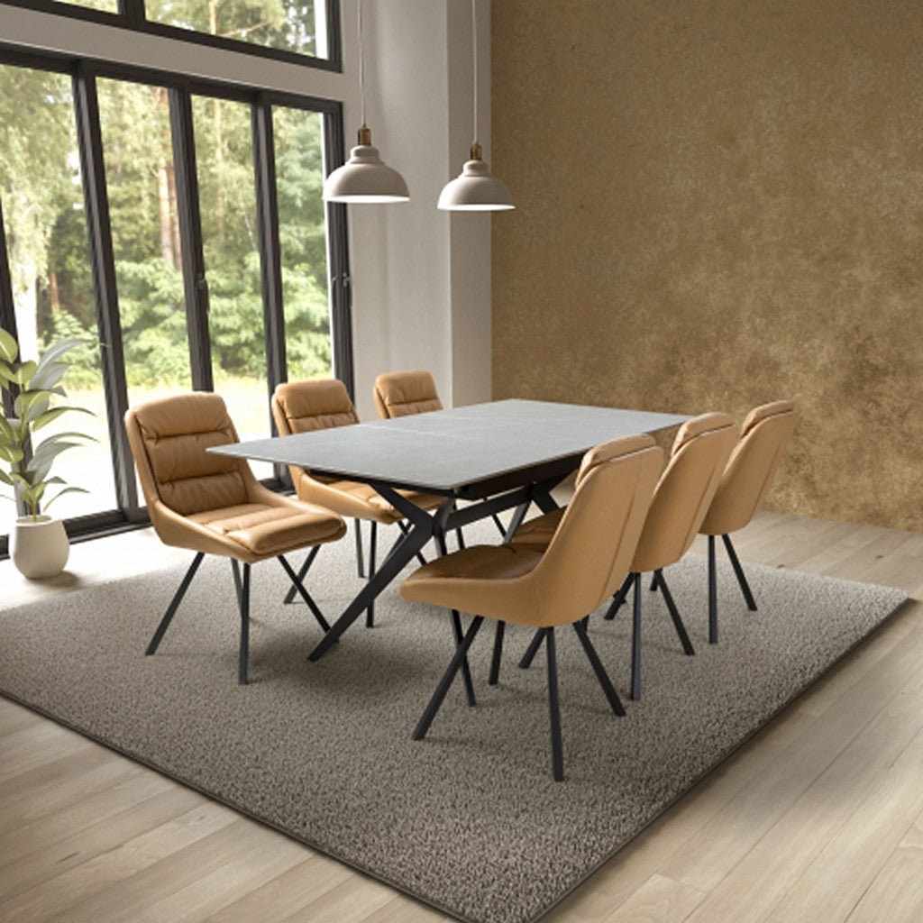 Timor Extending Grey & 6 Arnhem Tan Dining Set-Furniture-Shankar-Levines Furniture