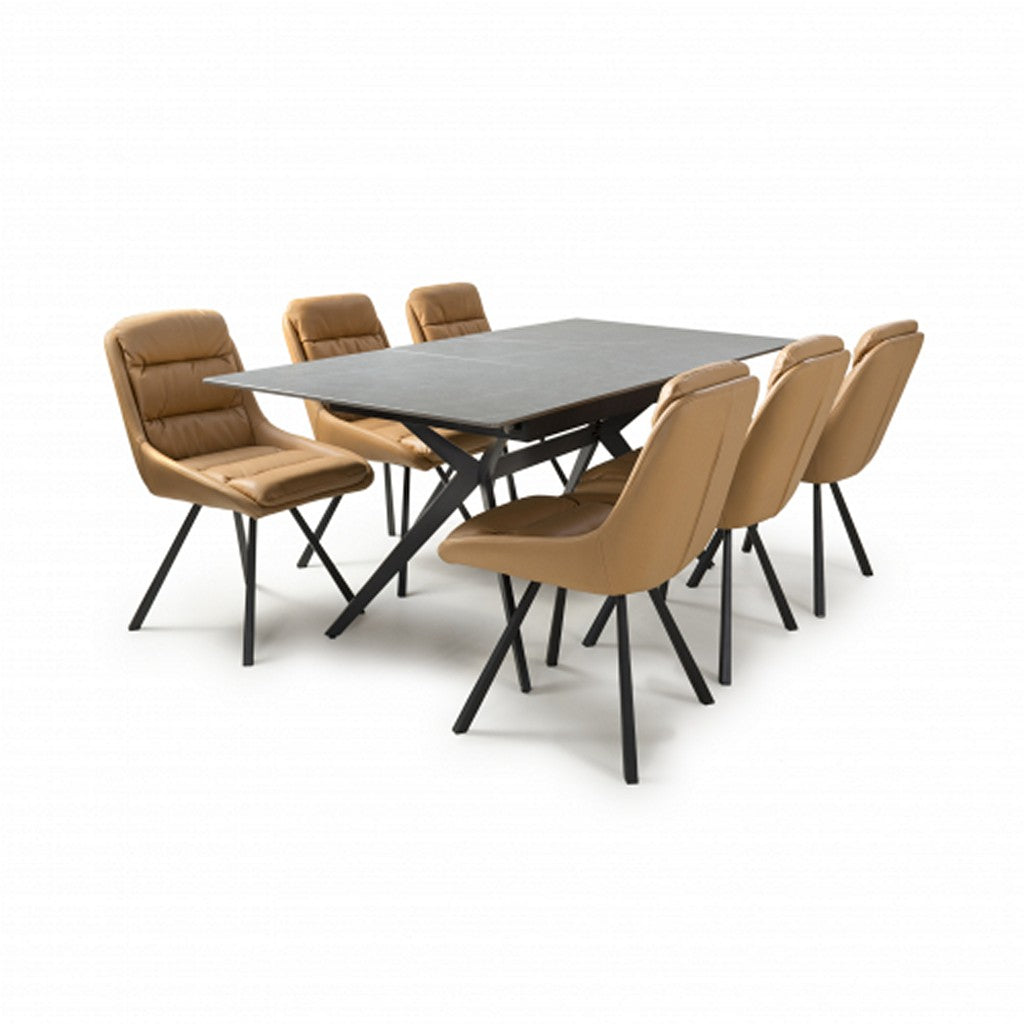 Timor Extending Grey & 6 Arnhem Tan Dining Set-Furniture-Shankar-Levines Furniture