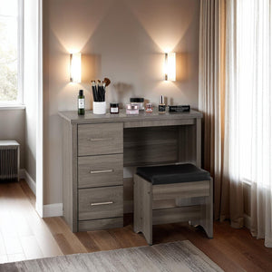 Lisbon 2 Piece Dressing Table Set - Black Wood Grain/Black Faux Leather