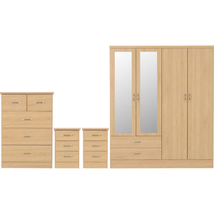 Nevada 4 Door 2 Drawer Mirrored Wardrobe Bedroom Set - SONOMA OAK EFFECT