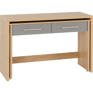 Seville 2 Drawer Slider Desk - GREY GLOSS/LIGHT OAK EFFECT VENEER