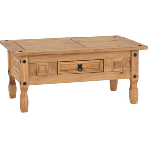 Corona 1 Drawer Coffee Table - DISTRESSED WAXED PINE