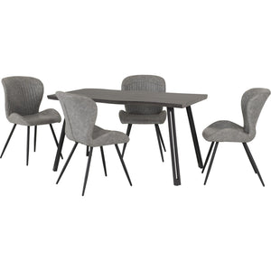 Quebec Wave Edge Dining Set - BLACK WOOD GRAIN/GREY PU