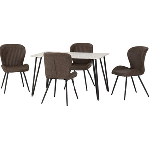 Marlow Dining Set with Quebec Chairs - WHITE MARBLE/BROWN PU