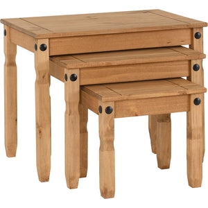 Corona Nest Of Tables - DISTRESSED WAXED PINE