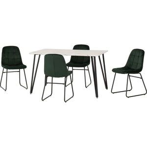 Marlow Dining Set with Lukas Chairs - WHITE MARBLE/EMERALD GREEN VELVET