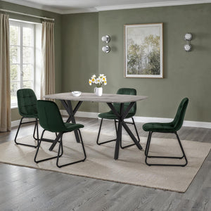 Athens Rectangular Dining Set with Lukas Chairs - Concrete Effect/Black/Emerald Green Velvet