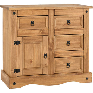 Corona 1 Door 4 Drawer Sideboard - DISTRESSED WAXED PINE