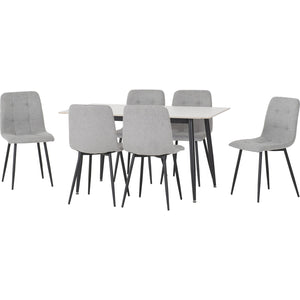 Fenton Dining Set (6 Chairs) - WHITE/LIGHT GREY FABRIC