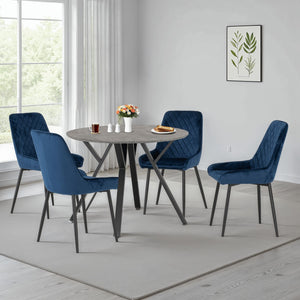 Athens Round Dining Set with Avery Chairs - CONCRETE/SAPPHIRE BLUE VELVET