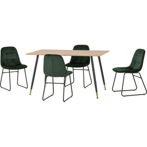 Hamilton Medium Dining Set with Lukas Chairs - Medium Oak Effect/Black/Emerald Green Velvet