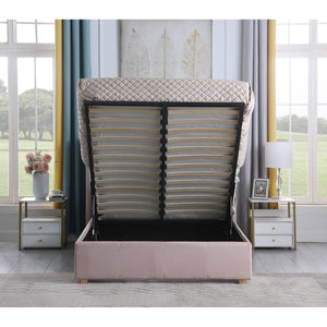 Amelia Plus 4'6" Storage Bed - PINK VELVET FABRIC