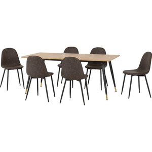 Hamilton Large Dining Set with Athens Chairs - Medium Oak Effect/Black/Brown Faux Leather
