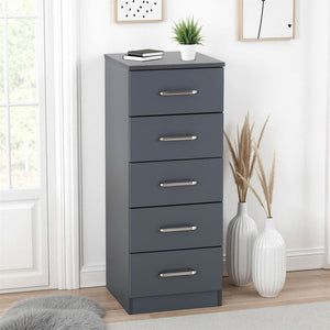 Dakota 5 Drawer Narrow Chest - DARK GREY