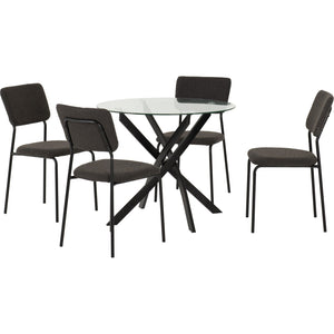 Sheldon Round Glass Top Dining Set - CLEAR GLASS/GREY BOUCLE FABRIC