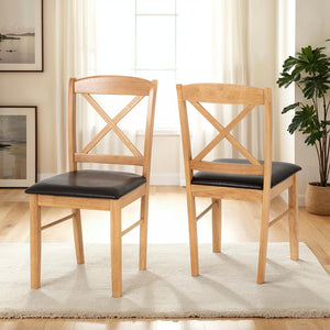 Mason Chair (Box of 2) - Oak Varnish/Brown Faux Leather