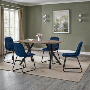 Athens Rectangular Dining Set with Lukas Chairs - Medium Oak Effect/Black/Sapphire Blue Velvet