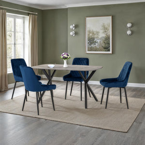 Athens Rectangular Dining Set with Avery Chairs - Concrete Effect/Black/Sapphire Blue Velvet