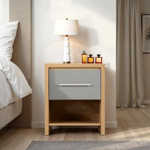 Seville 1 Drawer Bedside - GREY GLOSS/LIGHT OAK EFFECT VENEER