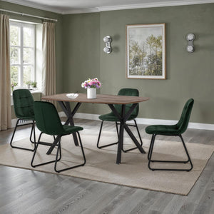 Athens Rectangular Dining Set with Lukas Chairs - Medium Oak Effect/Black/Emerald Green Velvet