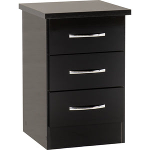 Nevada 3 Door 2 Drawer Mirrored Wardrobe Bedroom Set - BLACK GLOSS