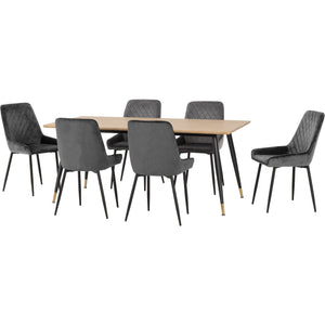 Hamilton Large Dining Set with Avery Chairs - Medium Oak Effect/Black/Grey Velvet