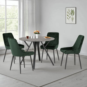 Athens Round Dining Set with Avery Chairs - Concrete Effect/Black/Emerald Green Velvet
