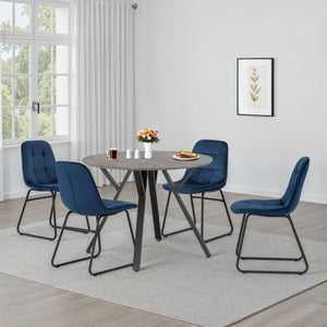 Athens Round Dining Set with Lukas Chairs - CONCRETE/SAPPHIRE BLUE VELVET