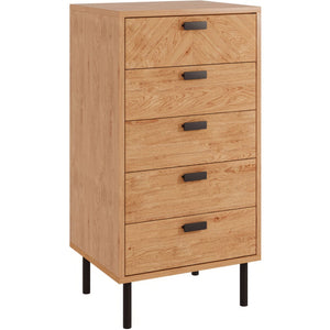 Leon 5 Drawer Narrow Chest - MEDIUM OAK EFFECT