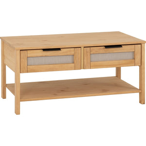 Corona Rattan 2 Drawer Coffee Table - DISTRESSED WAX PINE/RATTAN EFFECT