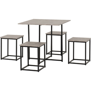 Kent 1+4 Stowaway Dining Set - STONE EFFECT/BLACK