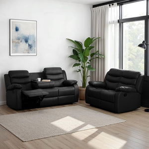 Roma 3+2 Recliner Suite - Black Faux Leather