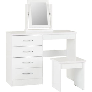 Nevada 4 Drawer Dressing Table Set - WHITE GLOSS