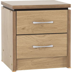 Charles 2 Drawer Bedside - Oak Effect Veneer with Walnut Trim