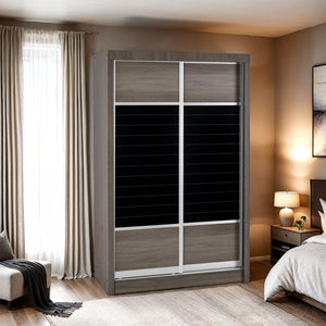 Lisbon 2 Door Sliding Wardrobe - BLACK WOOD GRAIN