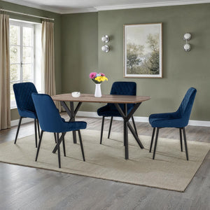 Athens Rectangular Dining Set with Avery Chairs - Medium Oak Effect/Black/Sapphire Blue Velvet