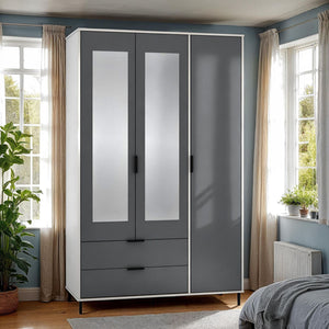 Madrid 3 Door 2 Drawer Mirrored Wardrobe - GREY/WHITE GLOSS