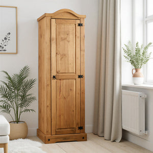 Corona 1 Door Wardrobe - DISTRESSED WAXED PINE
