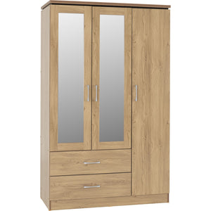 Charles 3 Door 2 Drawer Mirrored Wardrobe - OAK EFFECT VENEER