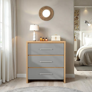 Seville 3 Drawer Chest - Grey High Gloss/Light Oak Effect Veneer