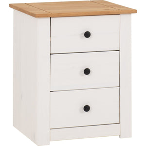 Panama 3 Drawer Bedside - WHITE/NATURAL WAX