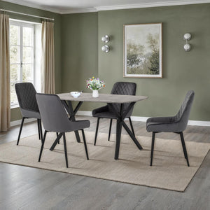 Athens Rectangular Dining Set with Avery Chairs - Concrete Effect/Black/Grey Velvet