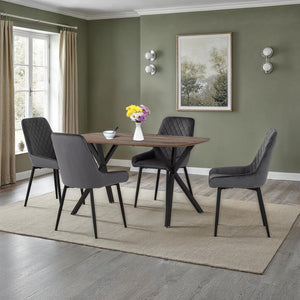 Athens Rectangular Dining Set with Avery Chairs - Medium Oak Effect/Black/Grey Velvet