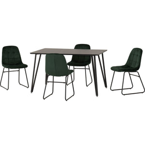 Marlow Dining Set with Lukas Chairs - BLACK MARBLE/EMERALD GREEN VELVET