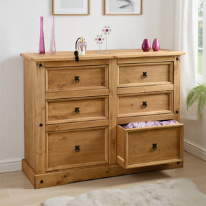 Corona 6 Drawer Chest - DISTRESSED WAXED PINE
