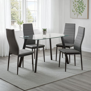 Abbey Dining Set - CLEAR GLASS/GREY/GREY PU