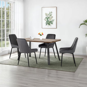 Quebec Wave Edge Dining Set with Avery Chairs - MEDIUM OAK EFFECT/GREY VELVET