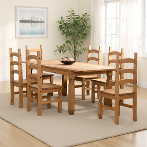 Corona Extending Dining Set (6 Chairs) - DISTRESSED WAXED PINE
